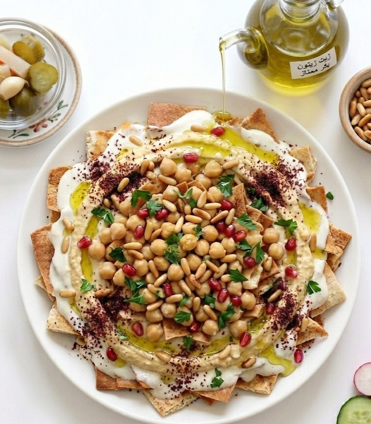 فتة حمص بزيت الزيتون