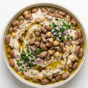 فول بالطحينية وزيت الزيتون